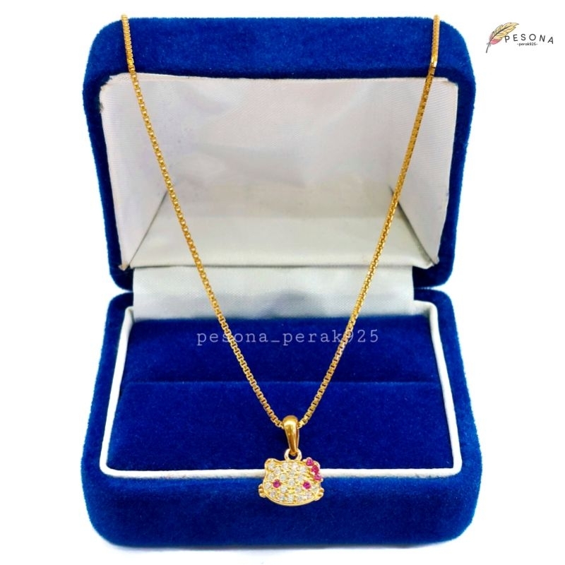 SET KALUNG ANAK PERAK ASLI SILVER 925 LAPIS EMAS PUTIH - MODEL LIONTIN HELLOKITTY PERMATA - PERHIASA