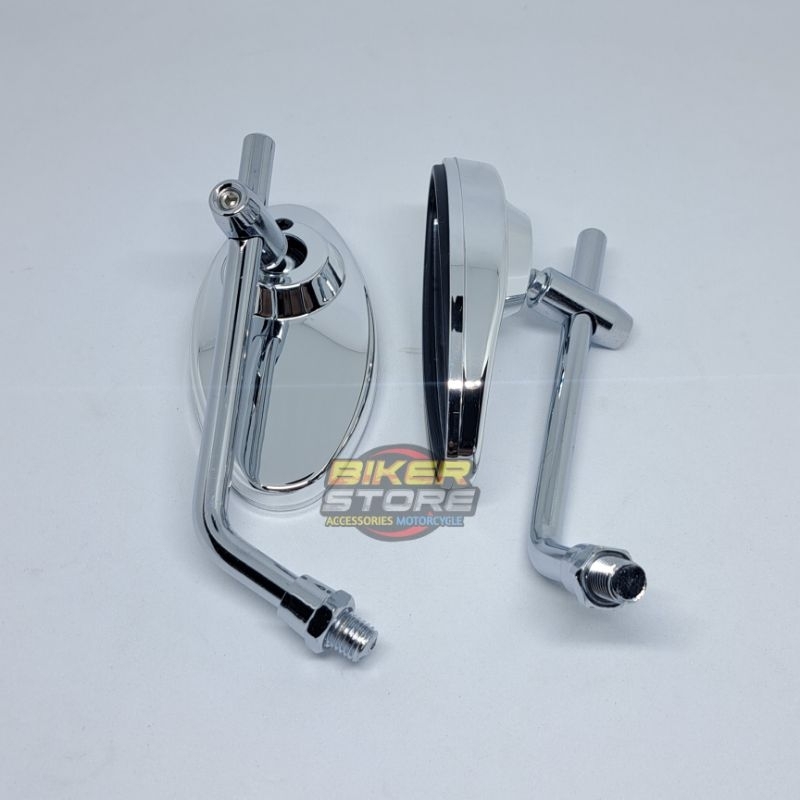 Spion Retro Oval Crome Kaca Putih Sepion Classic Drat 14 Motor Honda &amp; Yamaha