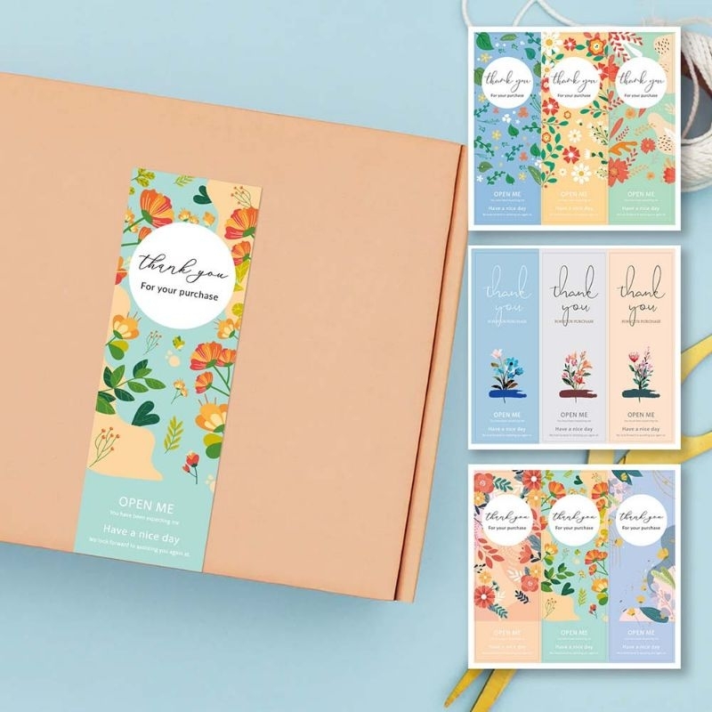 

1 Lembar 3 Stiker Sticker Label Open Me Thank You for your purchase have a nice day segel kemasan sealer packaging dus box kotak kue toples botol dekorasi hampers paket paketan motif bunga shabby aesthetic cantik flower flowy flowery