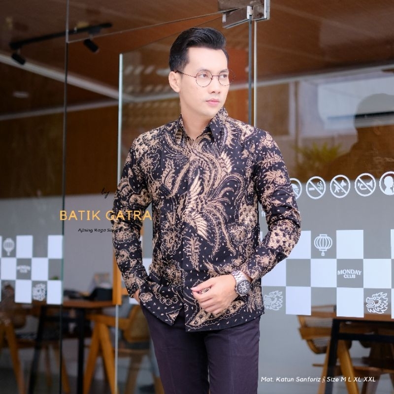 Kemeja Batik Pria Slimfit Lengan Panjang Kawung Cendra Lapis Furing