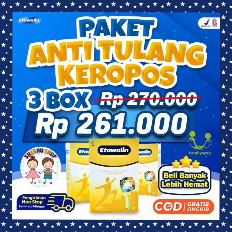 

READY MEDAN ETAWALIN PAKET 3 BOX SUSU KAMBING ETAWA ANTI TULANG KEROPOS NYERI SENDI OSTEOPOROSIS