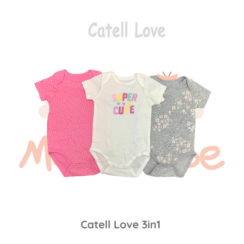 Catell Love Jumper Segitiga Girl Set Bodysuit Isi 3 Pcs Baju Bayi