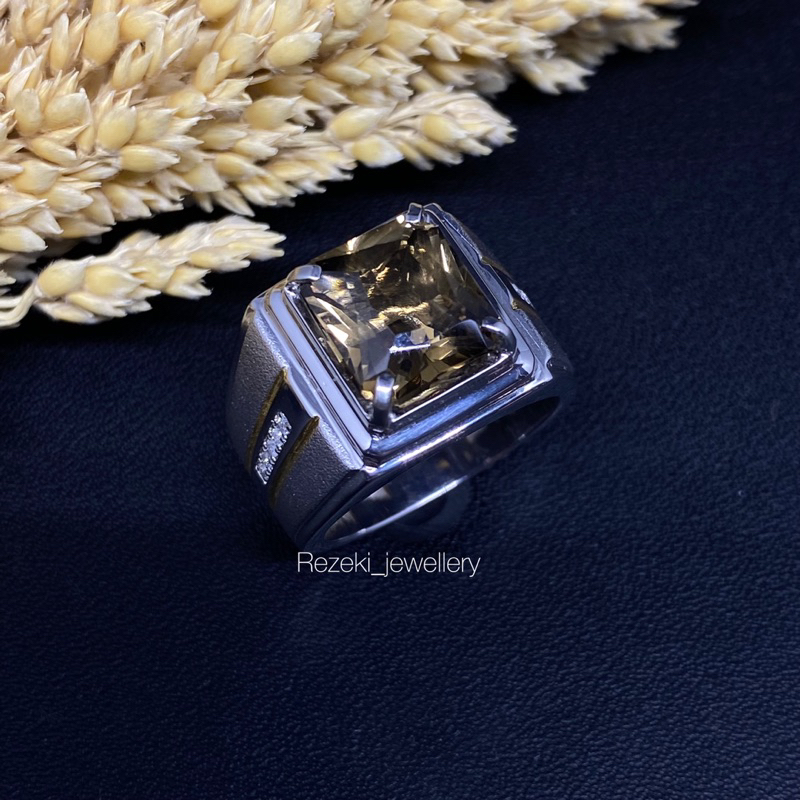 cincin silver laki laki murah natural berlian asli mata utama kecubung kopi