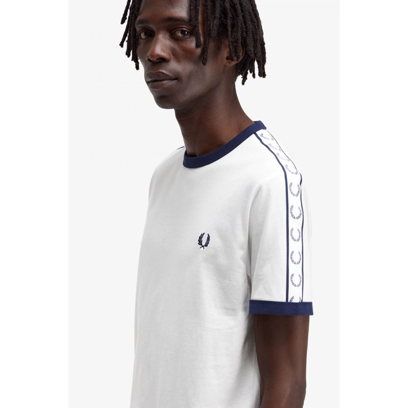 Fred Perry Ringer Taped Tshirt In White 2