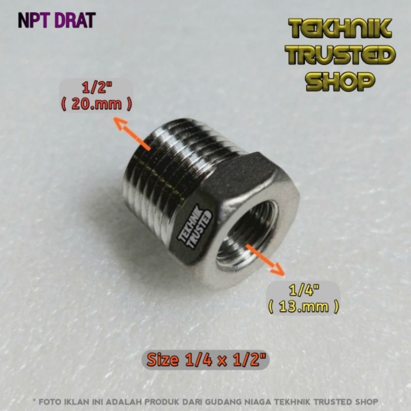 Vlock ring nepel drat NPT Female 1/4" x 1/2" Male flok bushing verlop SS