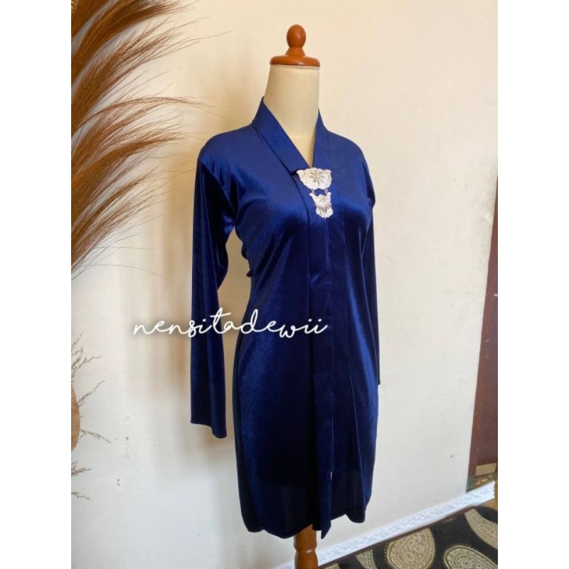 Kebaya Kartini (Leher V), Body Panjang - Warna Navy