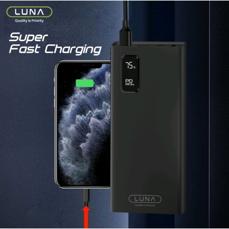 PC-2A4 Luna Powerbank 10000 mAh Fast Charging 22.5 Watt QC PD 3.0 Type C Free Cable Data Dual input POWER BANK