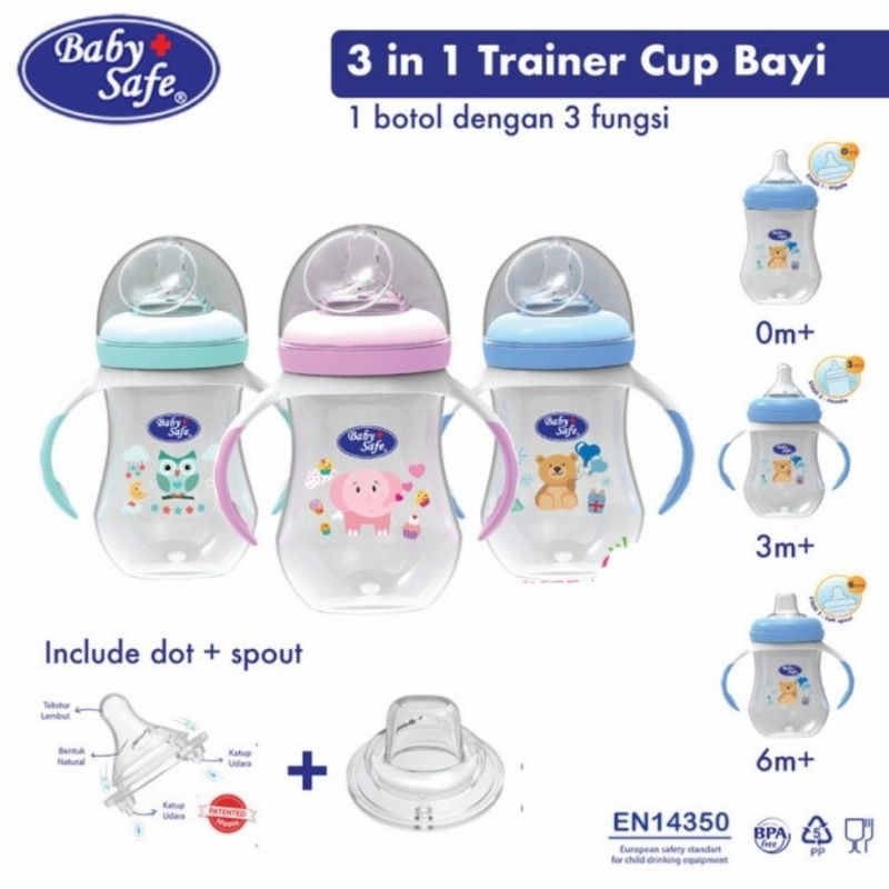 Baby Safe Botol Susu Wide Neck 250ml WN02 WN05 WN30 Wide Neck Bottle Babysafe Botol Susu Bayi 3 Stage Trainer Cup