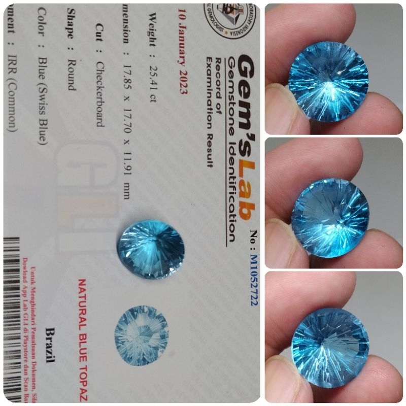 Natural Swiss Blue Topaz Super 25 ct cutting memo GLI Topas Brazil