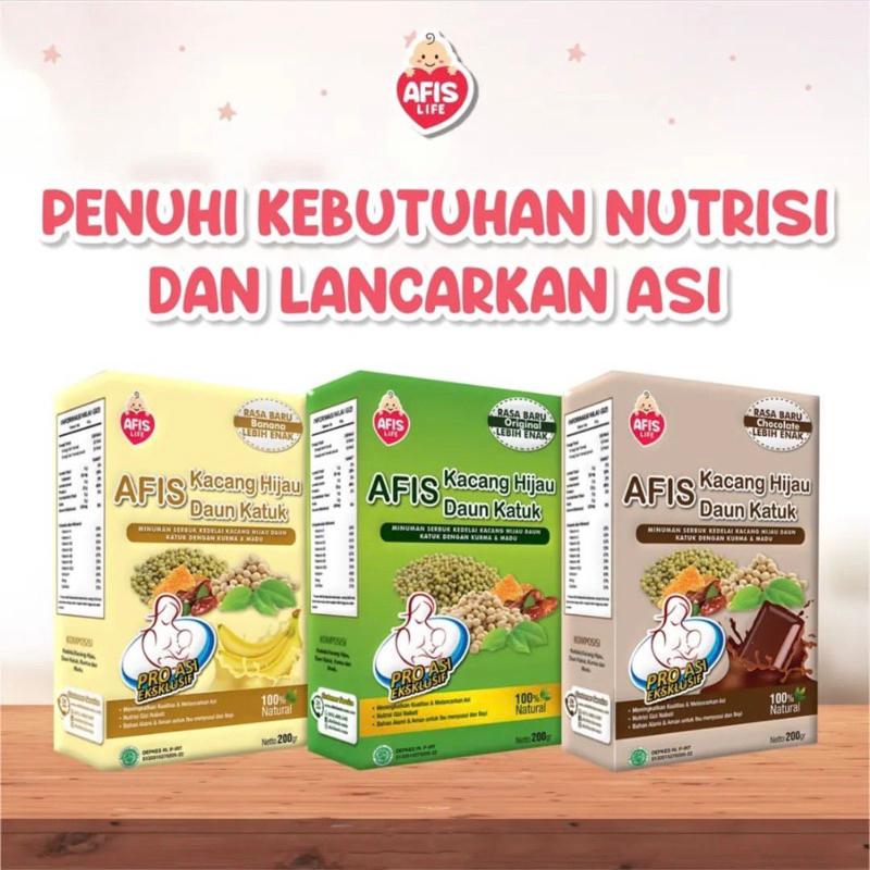 AFIS Life Susu Bubuk Kacang Kedelai + Kacang Hijau Plus dan Ekstrak Daun Katuk Pelancar Vitamin ASI Booster 200 g gr gram 200g 200gr 200gram Promo Murah Original AfisLife Penambah ASI