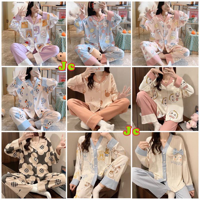 JC- Set Piyama Kerah Babydoll PREMIUM PP / Piyama Baju Tidur Wanita Muslimah terbaru / Stelan Piyama wanita Busui Import murah