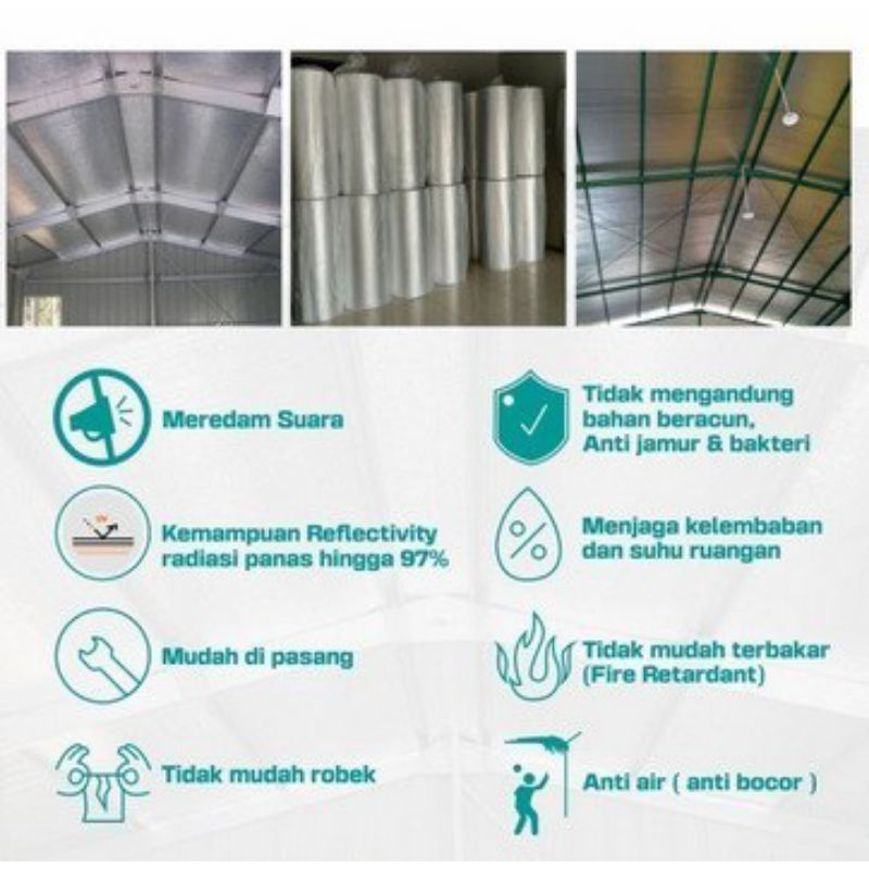 Peredam Panas Atap, alumunium foil atap, thermal foam insulation 12mm - 25mtr