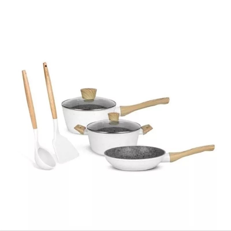Panci Set Marble Cypruz PI-0914 White Marble Series Essential Set