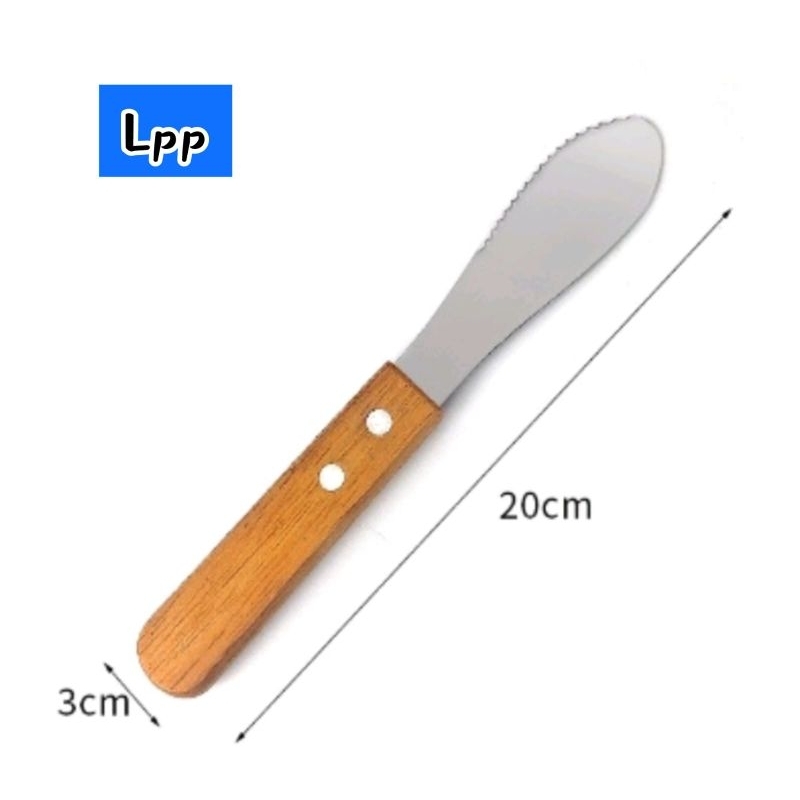 Pisau Oles Roti Mentega Stainless Gagang Kayu Butter Spreader Knife