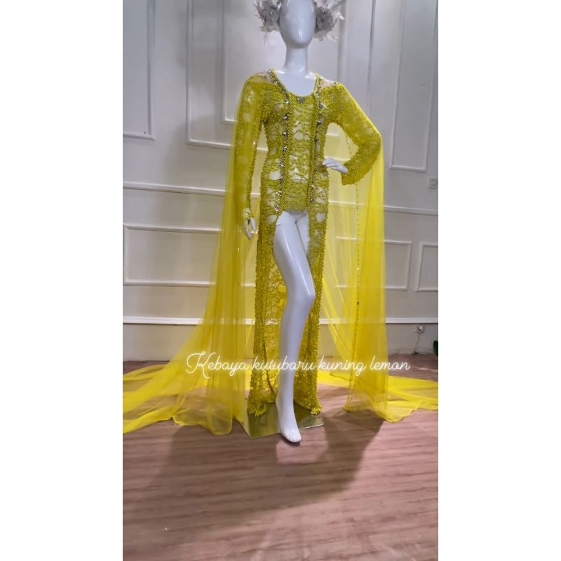 kebaya brukat kutu baru warna lemon