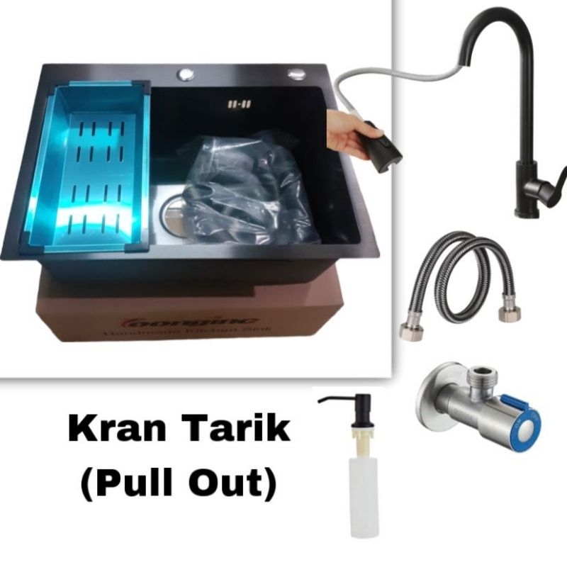 Paket Lengkap Kitchen sink 6045 BLACK Bak cuci piring Hitam stainless SUS 304