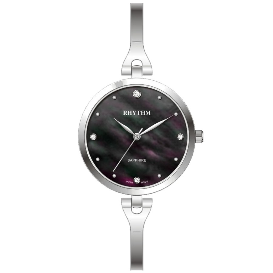 JAM TANGAN WANITA RHYTHM LE1601 S02 ANALOG STAINLESS STRAP SILVER