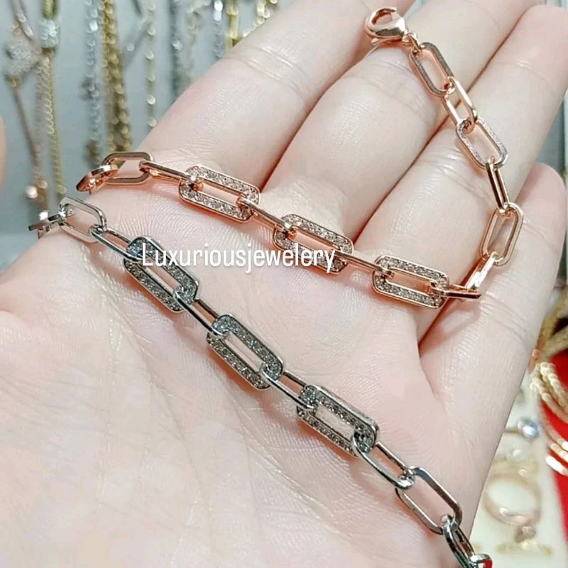 Gelang tangan premium rantai paperclip permata