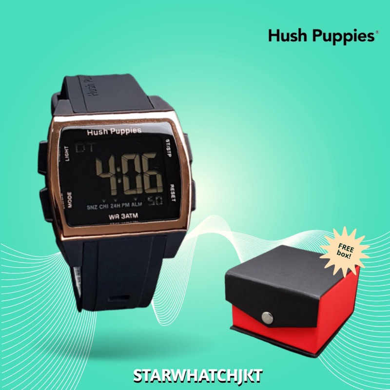 (Grosir Cod)Jam Tangan unisex Digital Hushpuppies 2111 Anti Air Free Box Strap Rubber/Karet(Dikirim Jakarta)