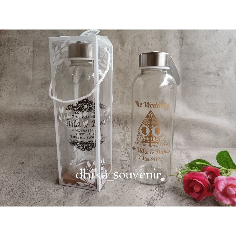 Souvenir Tumbler botol bening 420ml kemasan mika motif