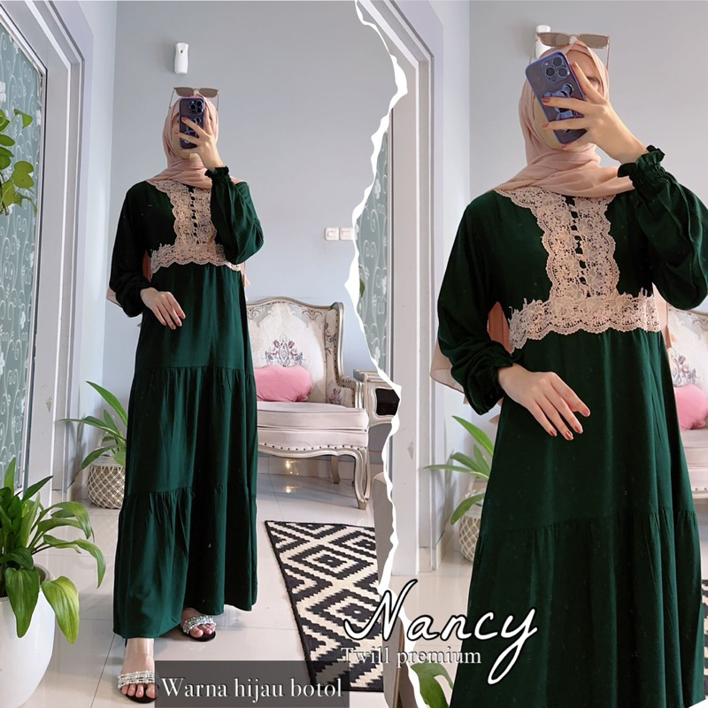 Daster Arab Fairuz NANCY Dress Classic Renda Milo Gamis Twill Premium Semi Big Size