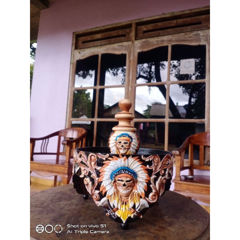 Tebok pleci ukir bahan kayu free packing kayu