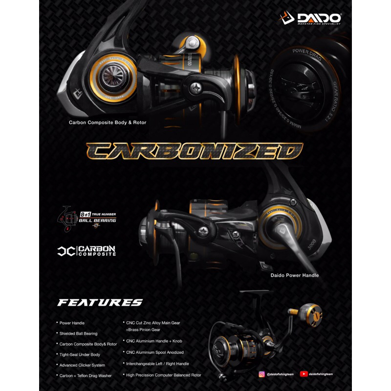 Reel daido carbonized 800 / 1000 / 2000 / 3000 POWER HANDLE