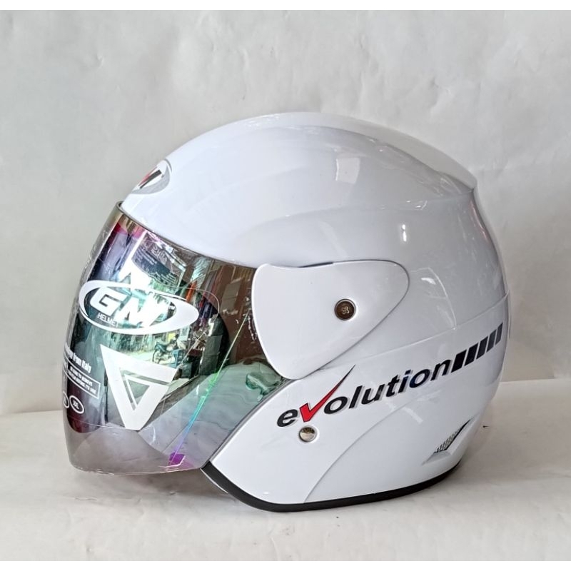 helm gm evolution solid putih,hitam/hitam doff