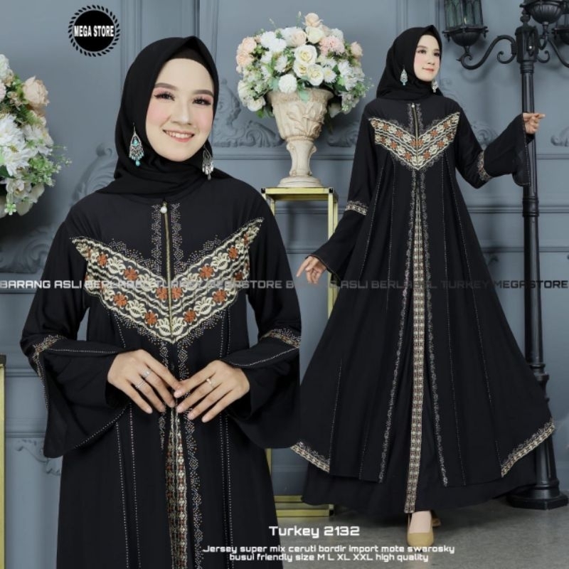Baju Gamis Wanita Abaya Turkey Turki Hitam 2132 Dress Dres Jubah Hitam Ori Megastore