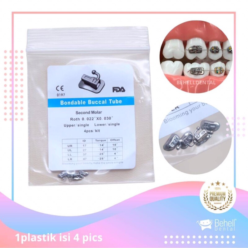 BUCCAL TUBE PENGUNCI BEHEL BRACKET KAWAT GIGI GERAHAM M1 M2 ROTH BUCAL FDA - First Molar - Second Molar - DENTAL ORTHO ORIGINAL BEHELLDENTAL