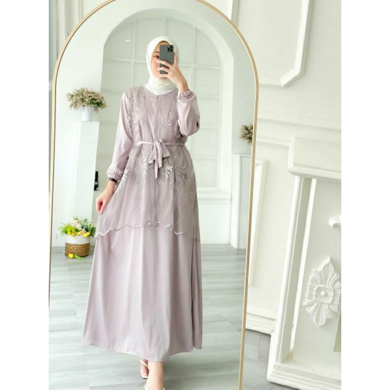 LAVINA MAXI DRESS gamis silk pesta brukat -+(ld100 pjg 135)