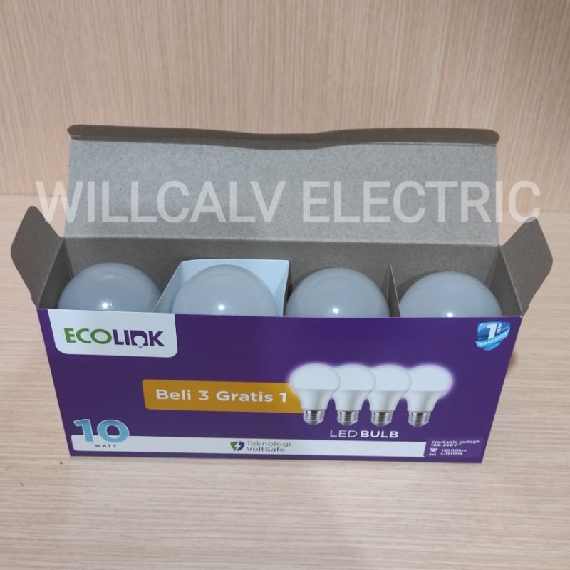 Lampu ECOLINK led bulb Multipack 10W isi 4 (3+1) cahaya putih 6500K / Lampu ECOLINK led bulb 10W