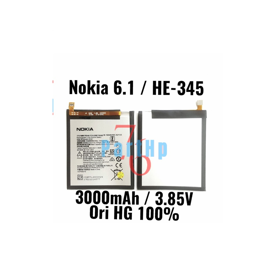 Baterai Ori HG 100% HE - 345 - Nokia 6.1 -  Batere Bateri Batri Batre Battery Bateray