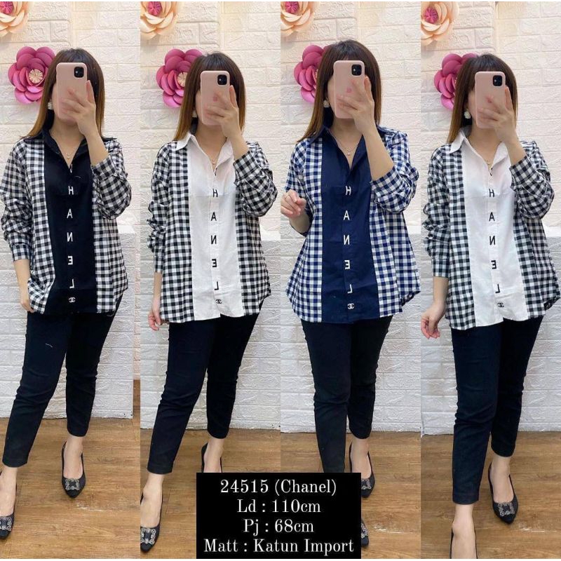 ATASAN KEMEJA WANITA KATUN MOTIF KOTAK CATUR