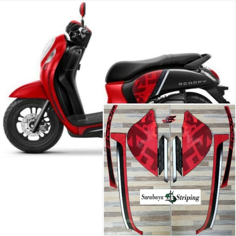 striping stiker Honda Scoopy sporty merah hitam tahun 2020 2021