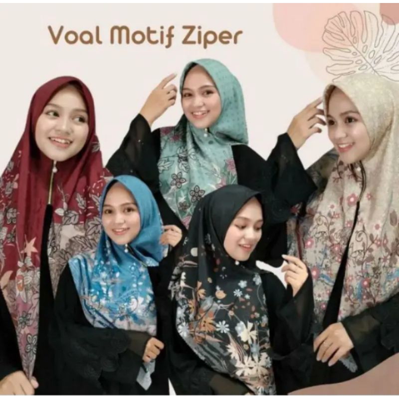 Hijab Zipper Voal Motif Premium//Hijab Murah Zipper
