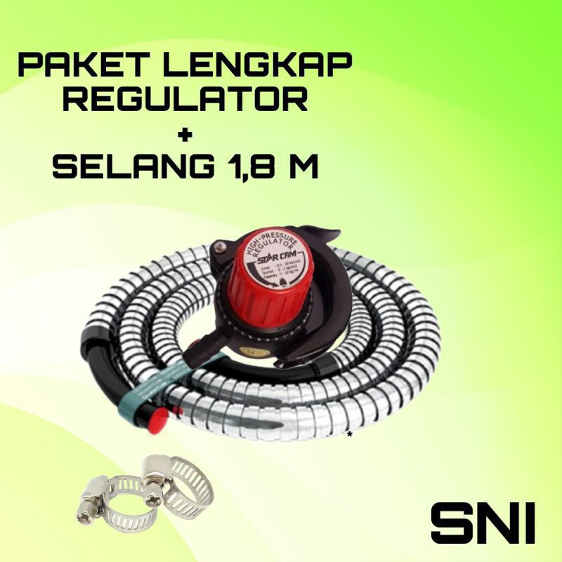 PAKET SELANG SF  + REGULATOR STARCAM HP HIGH PRESSURE   TEKANAN TINGGI METER