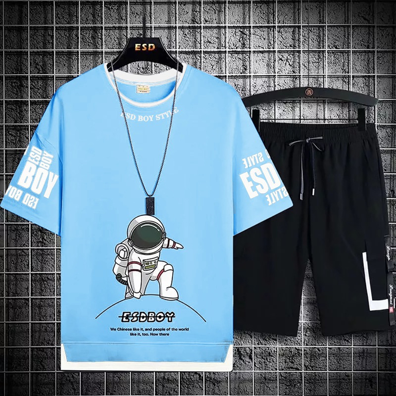 BAJU KAOS STELAN PRIA LENGAN PENDEK ESDBOY ONE SET COWOK + CELANA PENDEK