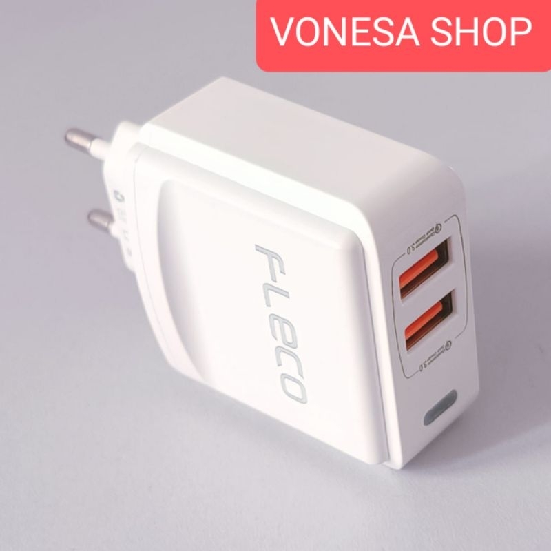 Charger 2 lubang bonus 1 kabel chas type c (total 6A 36W) Carjer Fast charging android