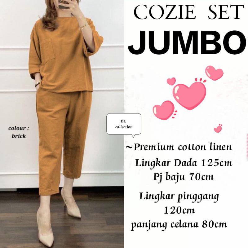 COZIE ONE SET JOMBO setelan wanita TERBARU XXXL,one set KATUN Linen premium  TERLAKU TERLARIS kekian  one set murah termurah