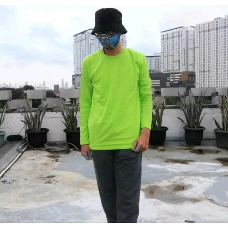 Kaos polos lengan panjang Hijau stabilo Unisex