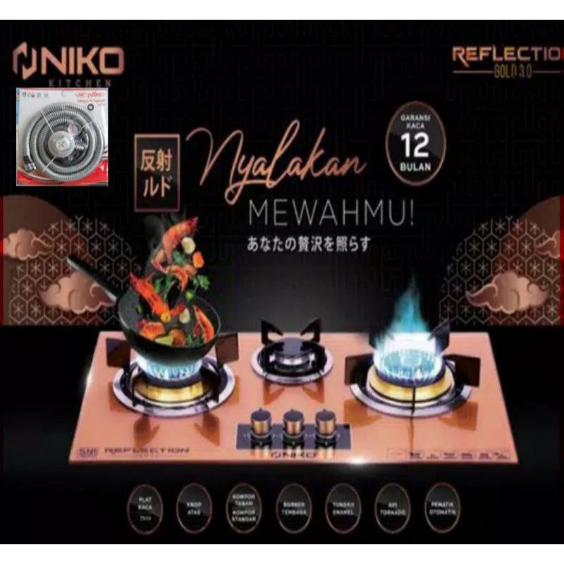 NIKO RG 20T/REFLECTION GOLD BLACK Kompor Gas Kaca 2  Tungku