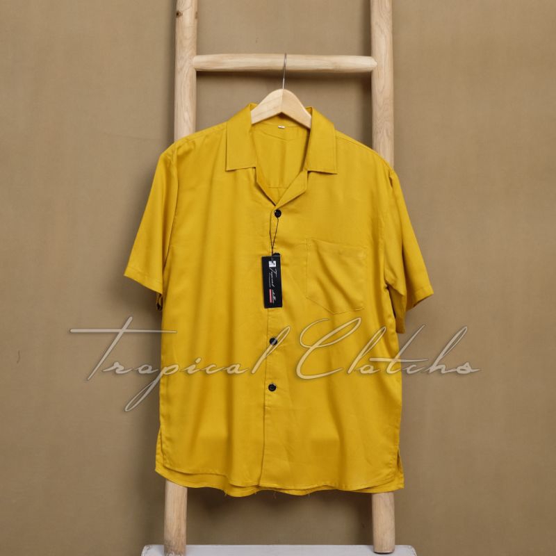 ~KEMEJA POLOS LENGAN PENDAK HAWAIAN CLASSIC SHIRT KEMEJA PANTAI RAYON kemeja krah piama pria