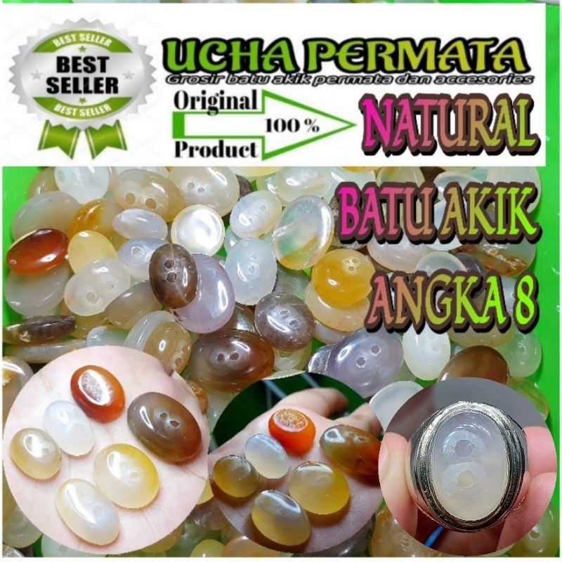 cincin batu akik motif angka / angka 8 / asli natural