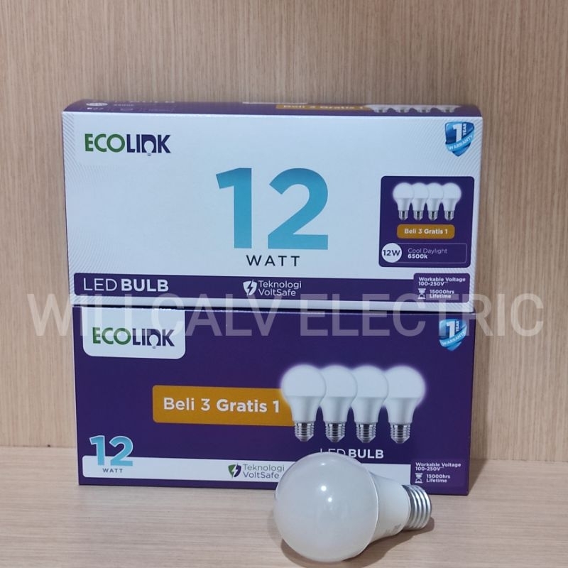 Lampu ECOLINK led bulb Multipack 12W isi 4 (3+1) cahaya putih E27 / lampu ECOLINK led bulb 12W