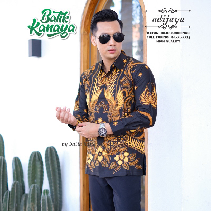 ADHIJAYA Kemeja batik pria lengan panjang modern Full Furing