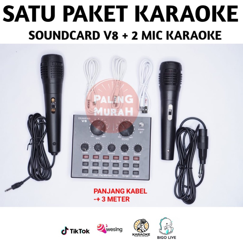 COD PAKET KARAOKE SOUNDCARD V8 BLUETOOTH DENGAN 2 MICROPHONE KARAOKE