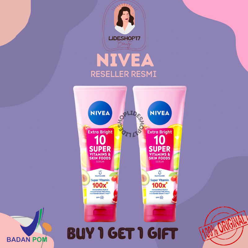 (READY) NIVEA Extra Bright Body Serum 10 Super Vitamin &amp; Skin Food + Niacinamide SPF15 180mL | Lotion Nivea Extra Bright Body Serum