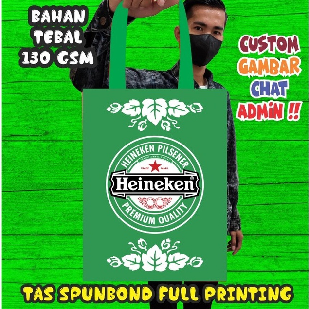 Shopping Bag Heineken Custom Desain Bebas / Tas Spundbond / Totebag Murah / Grosir Tas Murah Surabay