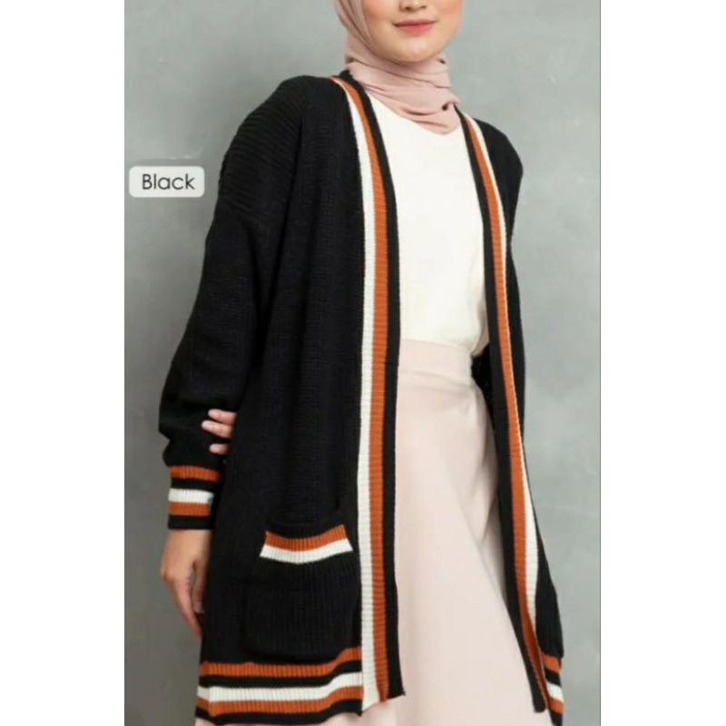 Long Cardigan Stripe Rajut Premium Elegan &amp; Chic